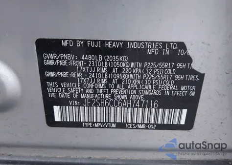 2010 Subaru Forester 2.5X Premium z USA, uszkodzony, nr VIN JF2SH6CC6AH747116